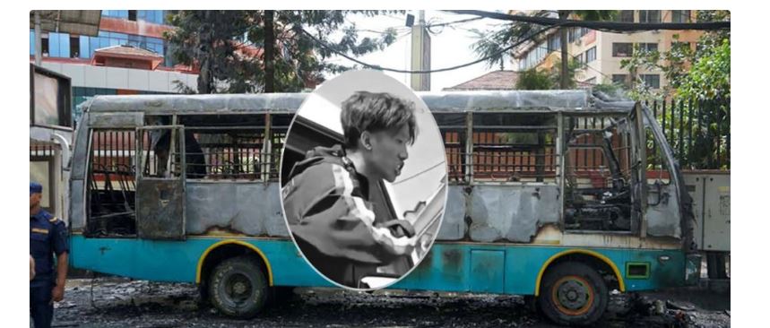 त्रिपुरेश्वरमा आगजनी भएको बसका चालकको मृत्यु