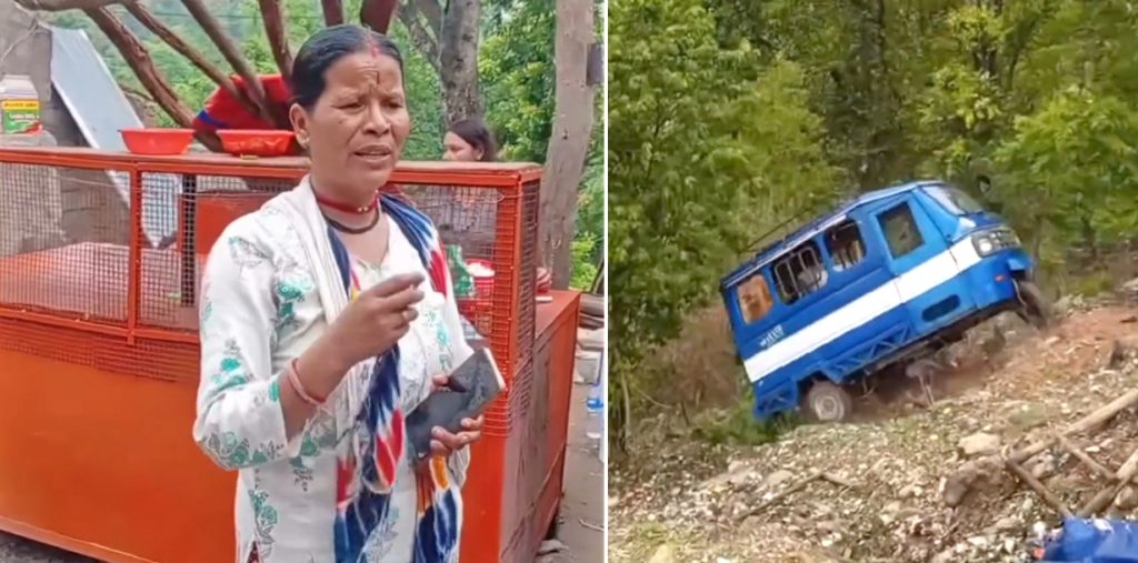 कैलालीमा महिलाले खुद्रा सामान बेच्न प्रयोग गर्ने टेम्पो वन कर्मचारीले भिरबाट खसालिदिए
