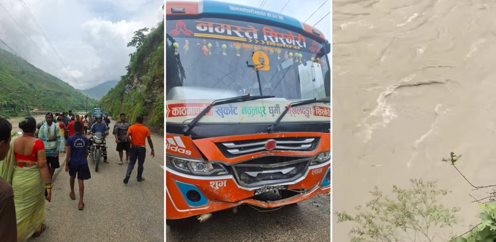 बसको ठक्करबाट सुनकोशी नदीमा कार खस्यो